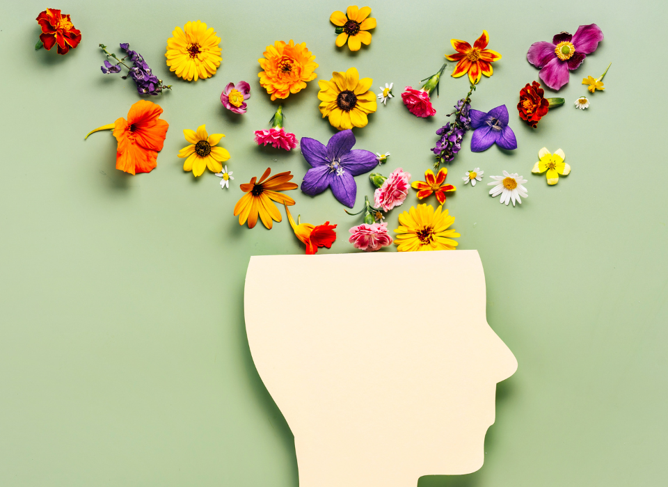 Mind sprouting flowers to show positive mental health