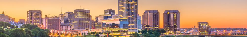 Richmond, Virginia city skyline at dusk