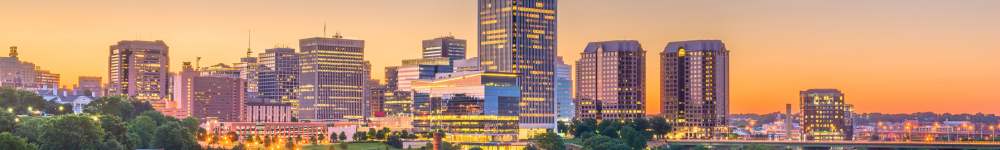 Richmond, Virginia city skyline at dusk