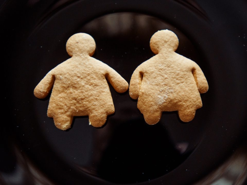 Two cookies a boy and a girl depicting childhood obesity